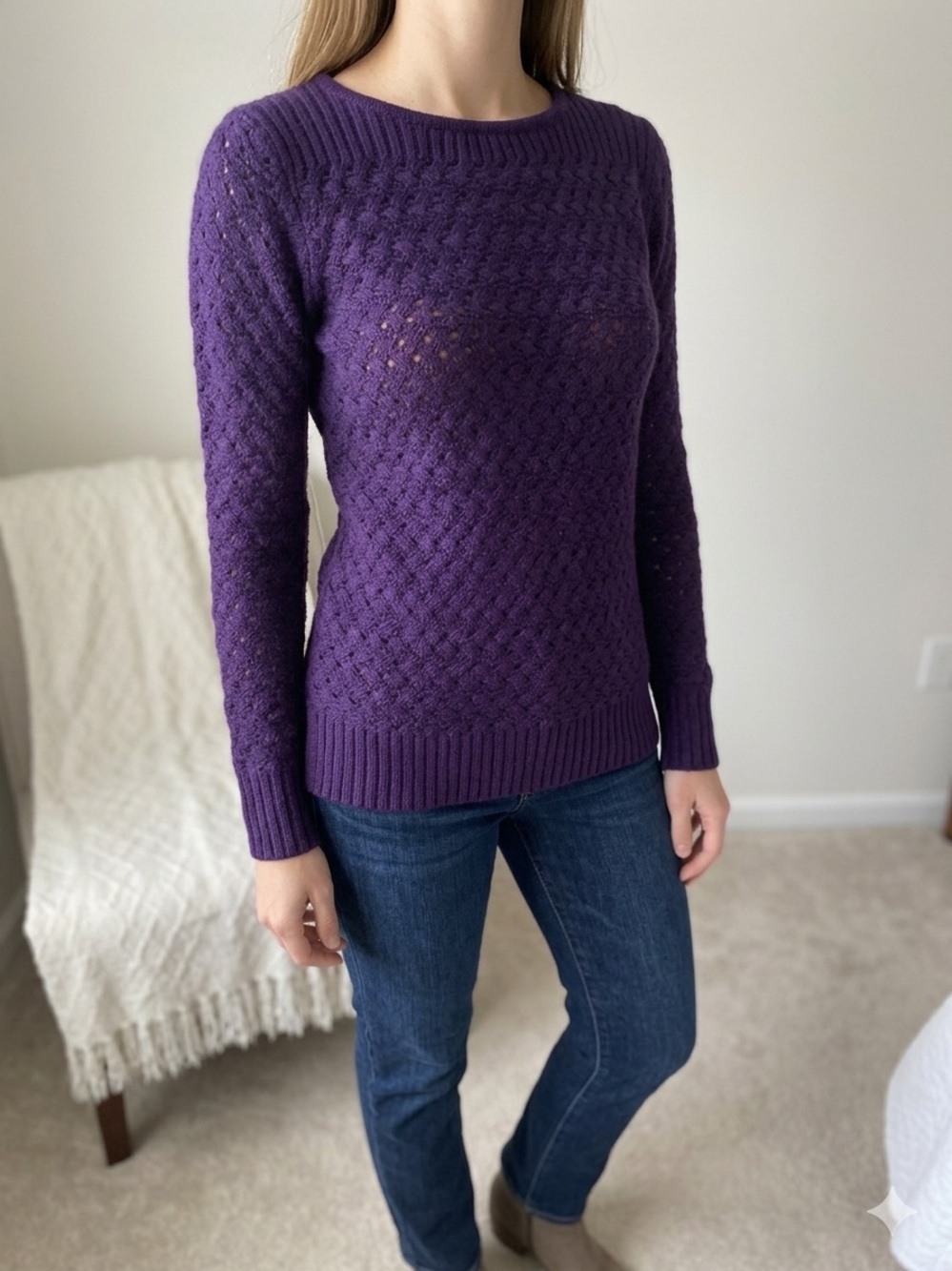 St. John's Bay NWT Purple Textured Crewneck Sweater